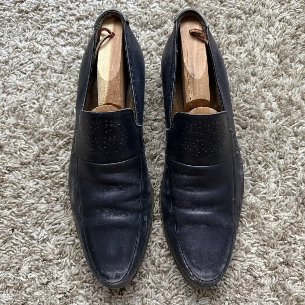 Vintage Gucci GG Monogram Punched Leather Loafers Slip On Black Men’s Size 9 D